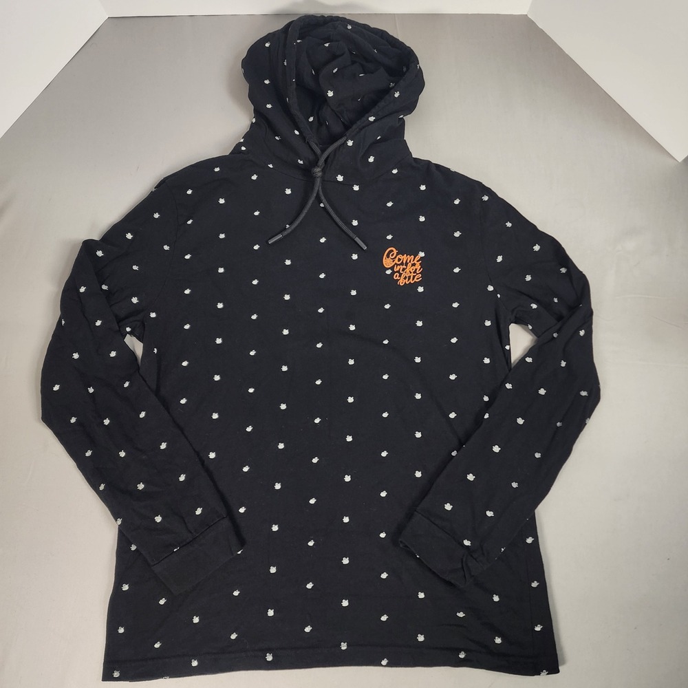 Denim & Flower Hoodie Mens L Black Excellent Halloween Ghost Print Pullover